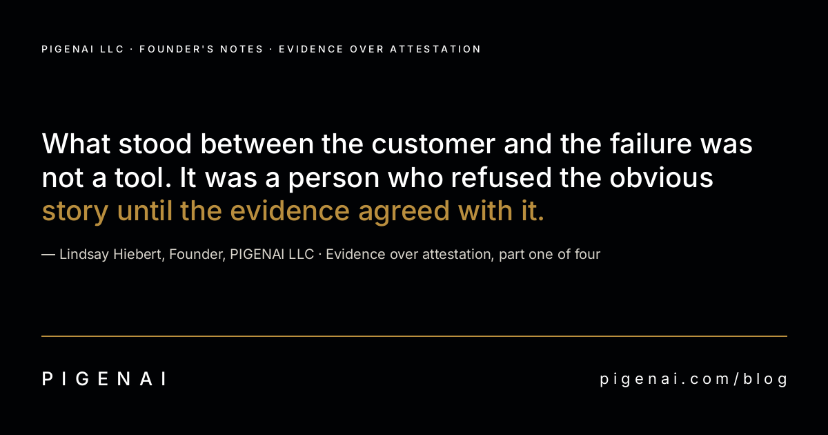 Dark card with the quote, attributed to Lindsay Hiebert, Founder, PIGENAI LLC.