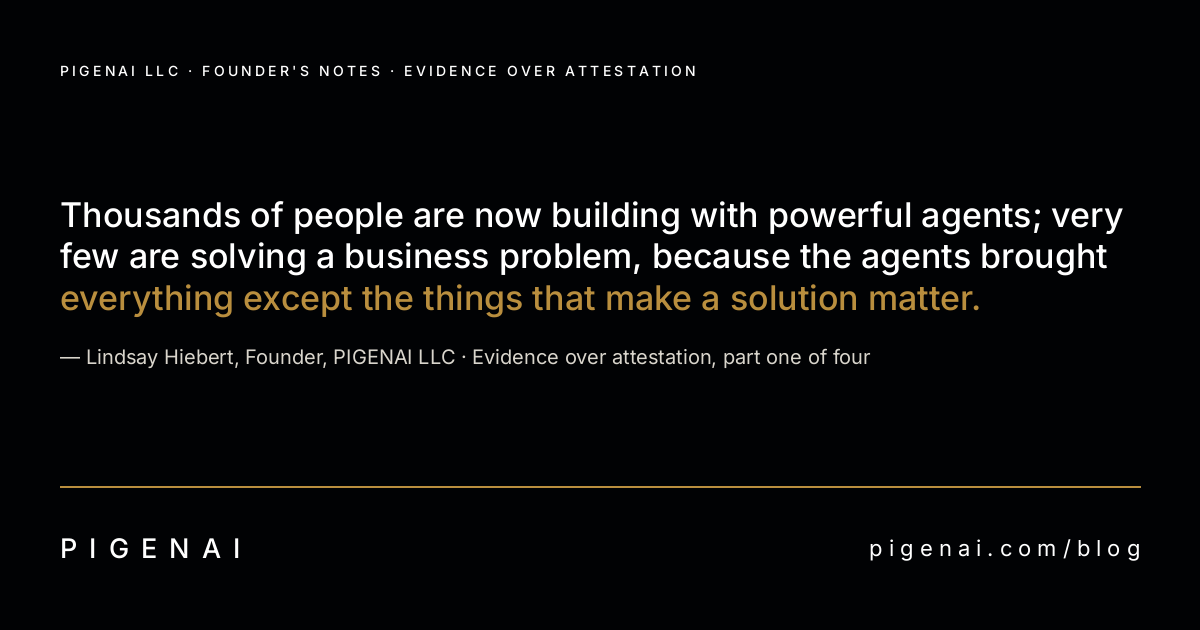 Dark card with the quote, attributed to Lindsay Hiebert, Founder, PIGENAI LLC.